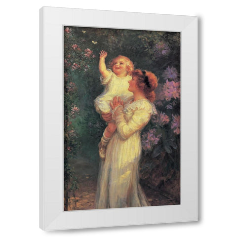 Mother And Child White Modern Wood Framed Art Print by Unknown