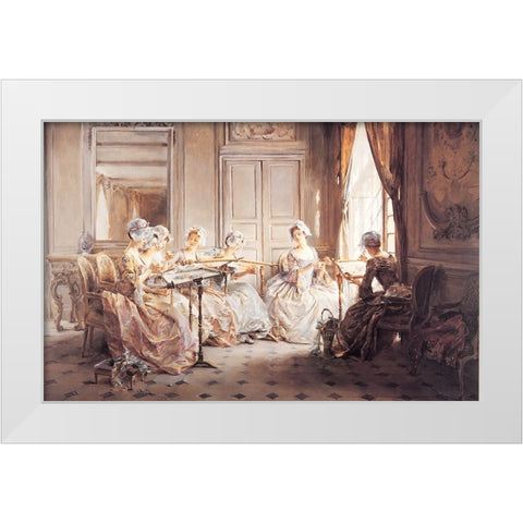 Sewing Club White Modern Wood Framed Art Print by Unknown
