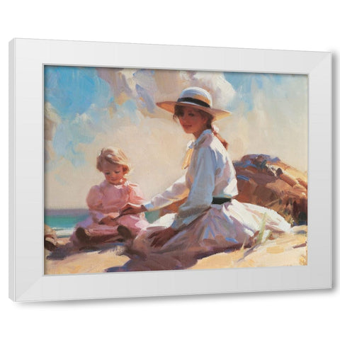 On the Beach White Modern Wood Framed Art Print by Unknown