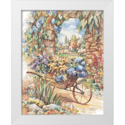 Wheelbarrow of Flowers White Modern Wood Framed Art Print by Unknown