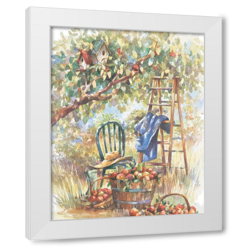 Apple Picking White Modern Wood Framed Art Print by Unknown
