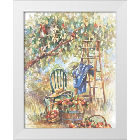 Apple Picking White Modern Wood Framed Art Print by Unknown