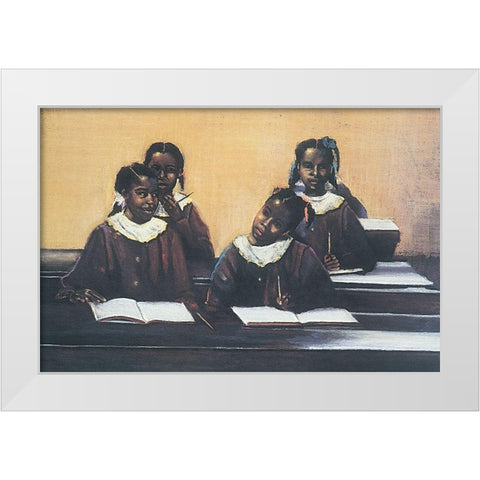School Girls White Modern Wood Framed Art Print by Unknown