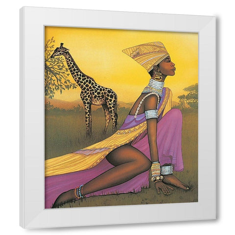 Princess and Giraffe White Modern Wood Framed Art Print by Unknown