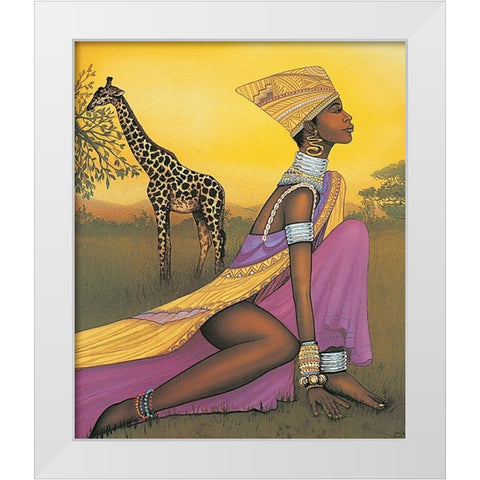 Princess and Giraffe White Modern Wood Framed Art Print by Unknown