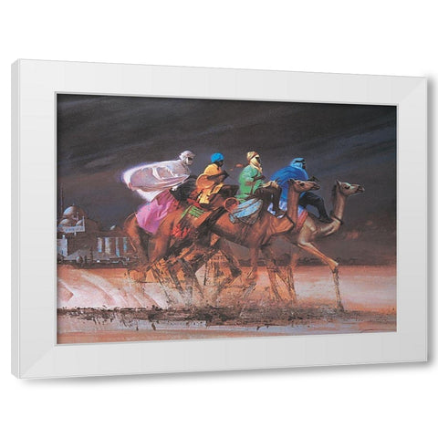 Camel Jockeys White Modern Wood Framed Art Print by Unknown