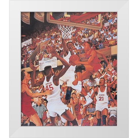 Basketball Dunk White Modern Wood Framed Art Print by Unknown
