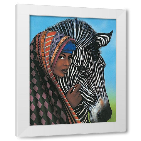 Woman and Zebra White Modern Wood Framed Art Print by Unknown