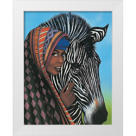 Woman and Zebra White Modern Wood Framed Art Print by Unknown