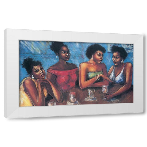 Girl Talk White Modern Wood Framed Art Print by Unknown