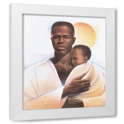 Father and Child White Modern Wood Framed Art Print by Unknown
