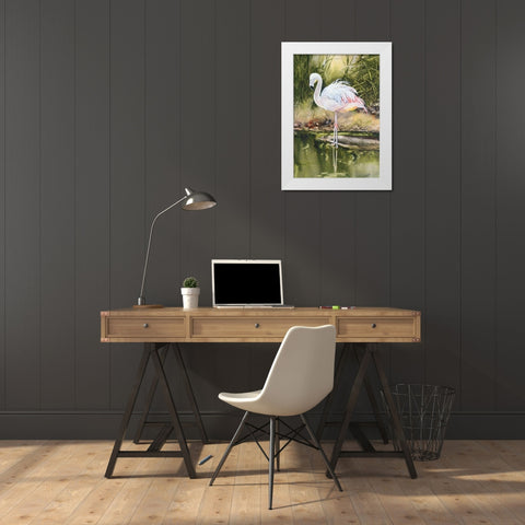 Flamingo White Modern Wood Framed Art Print by Unknown