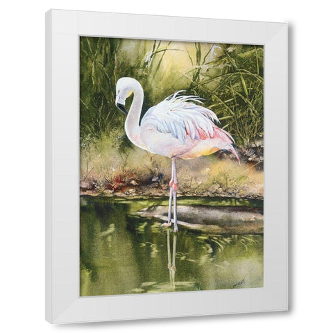 Flamingo White Modern Wood Framed Art Print by Unknown