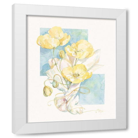 Poppies Yellow Pastel II White Modern Wood Framed Art Print by Unknown