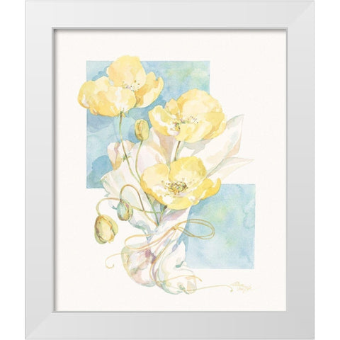 Poppies Yellow Pastel II White Modern Wood Framed Art Print by Unknown