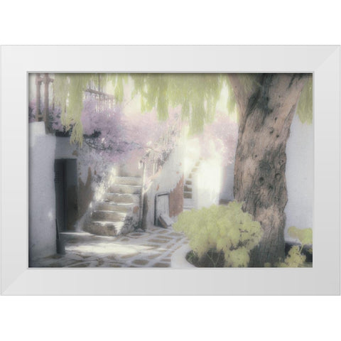 Stairs and Tree White Modern Wood Framed Art Print by Unknown