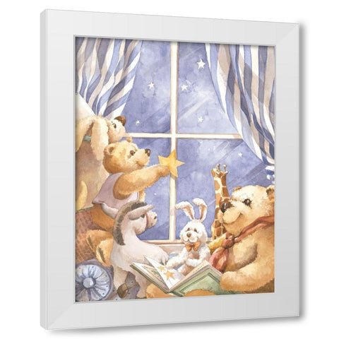 Teddy Bear Good Night II White Modern Wood Framed Art Print by Unknown
