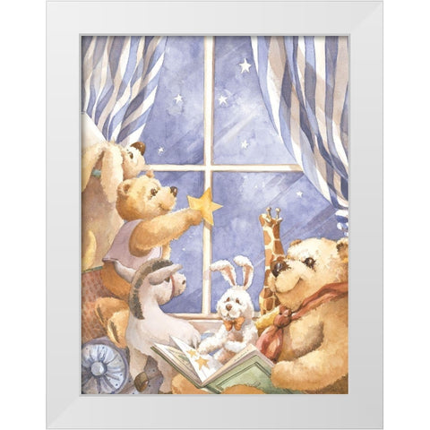 Teddy Bear Good Night II White Modern Wood Framed Art Print by Unknown