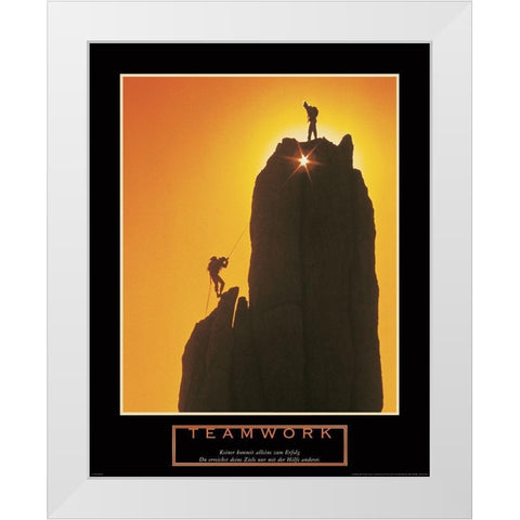 Teamwork - Sunset Climbers White Modern Wood Framed Art Print by Frontline