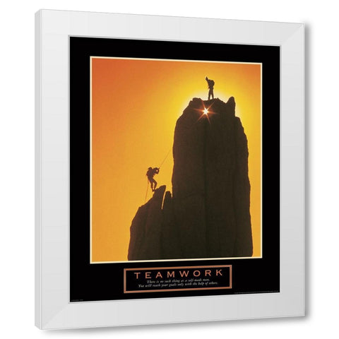 Teamwork - Sunset Climbers White Modern Wood Framed Art Print by Frontline