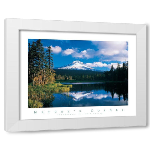 Reflections Mountain in Lake White Modern Wood Framed Art Print by Unknown