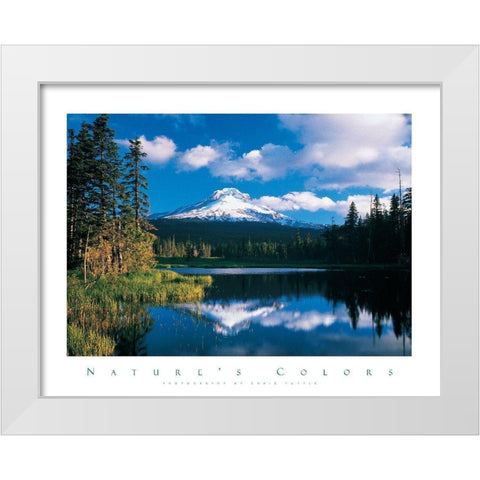 Reflections Mountain in Lake White Modern Wood Framed Art Print by Unknown