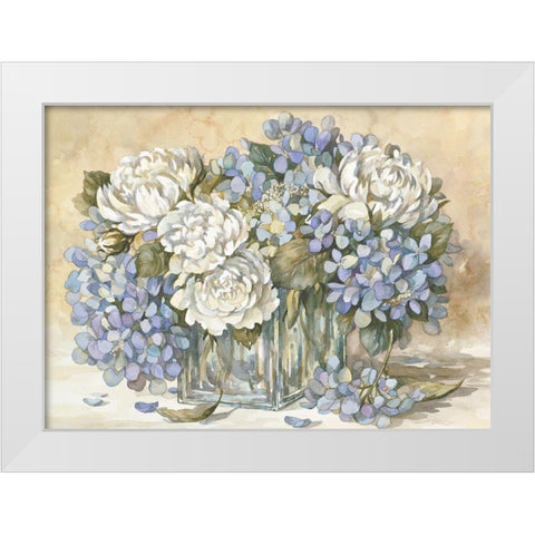White and Blue Floral White Modern Wood Framed Art Print by Unknown