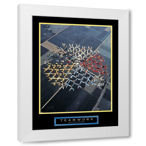 Skydivers - Teamwork White Modern Wood Framed Art Print by Unknown