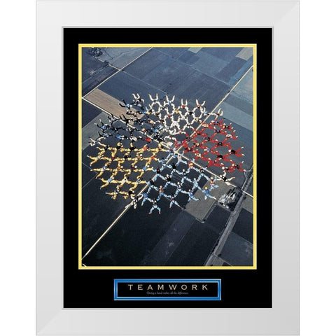 Skydivers - Teamwork White Modern Wood Framed Art Print by Unknown