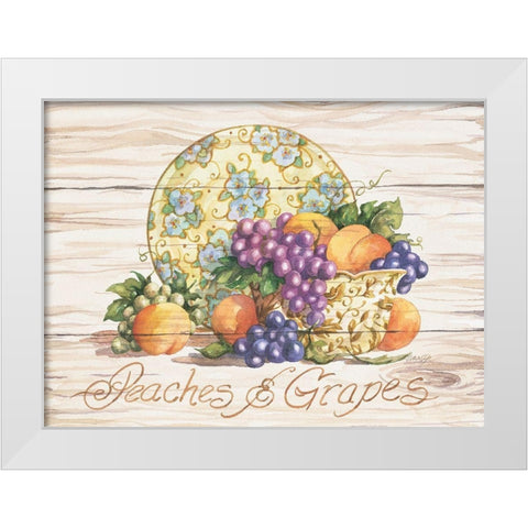 Peaches and Grapes White Modern Wood Framed Art Print by Unknown