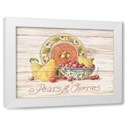 Pears and Cherries White Modern Wood Framed Art Print by Unknown