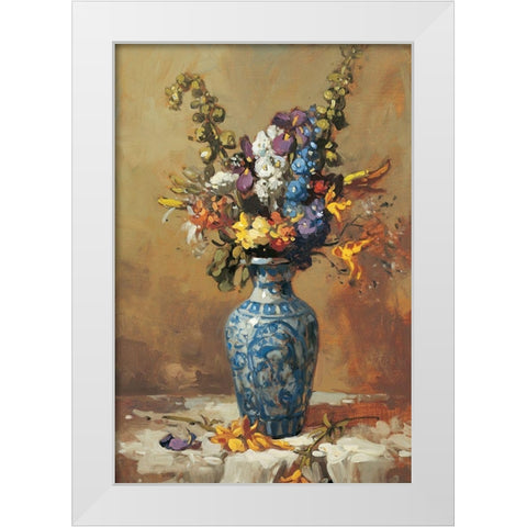 Blue Vase Floral White Modern Wood Framed Art Print by Unknown