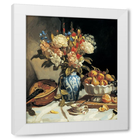Blue Vase and Mandolin White Modern Wood Framed Art Print by Unknown