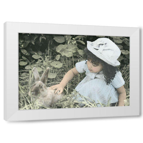 Girl and Bunny White Modern Wood Framed Art Print by Unknown