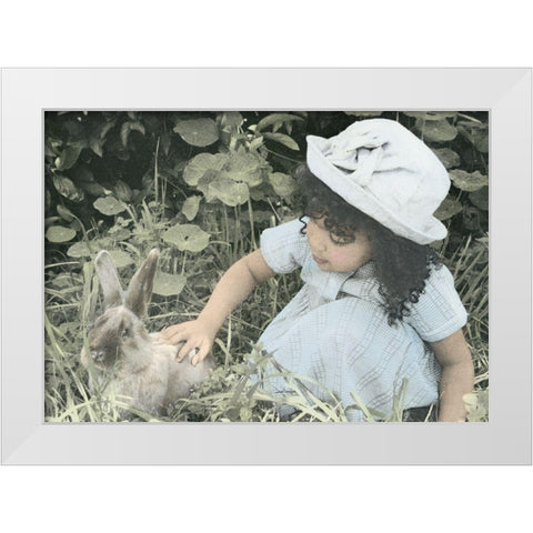 Girl and Bunny White Modern Wood Framed Art Print by Unknown