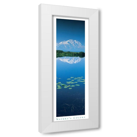 Mountain and Lilypads White Modern Wood Framed Art Print by Unknown