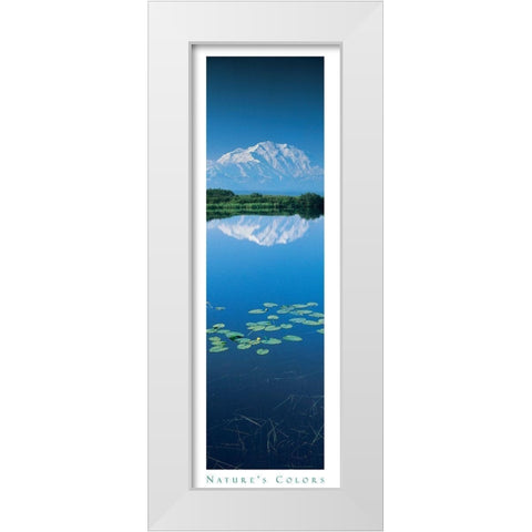 Mountain and Lilypads White Modern Wood Framed Art Print by Unknown