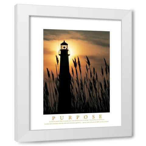 Purpose - Lighthouse in Reeds White Modern Wood Framed Art Print by Unknown