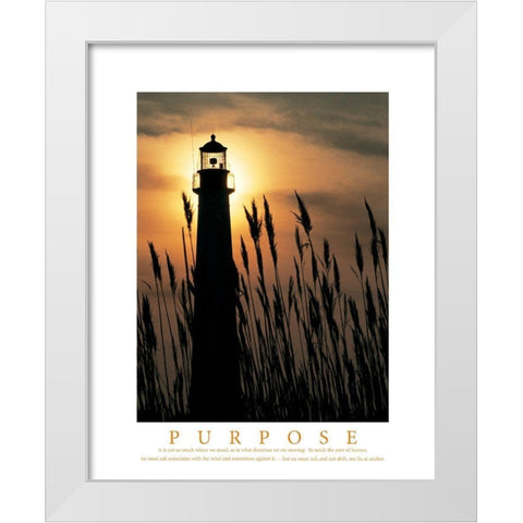 Purpose - Lighthouse in Reeds White Modern Wood Framed Art Print by Unknown