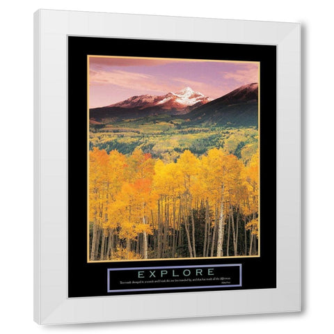 Explore - Mountain and Aspen Trees White Modern Wood Framed Art Print by Unknown