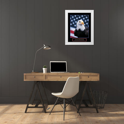 Courage - Eagle and Flag White Modern Wood Framed Art Print by Unknown