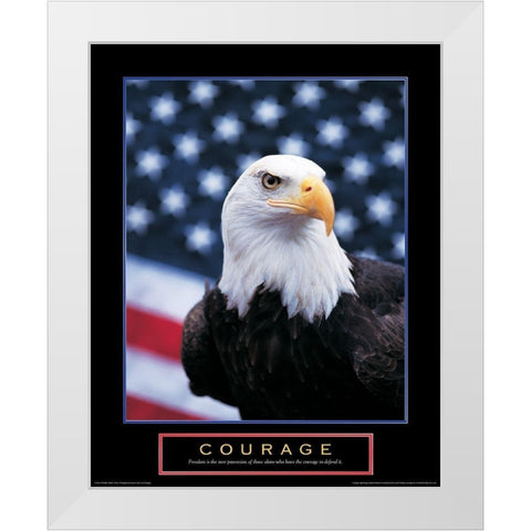 Courage - Eagle and Flag White Modern Wood Framed Art Print by Unknown