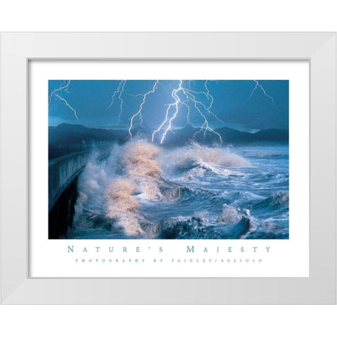 Lightning on Shore White Modern Wood Framed Art Print by Unknown