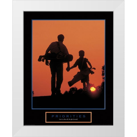 Priorities - Father and Son Golfing White Modern Wood Framed Art Print by Unknown
