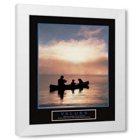 Values - Fisherman, Son and Dog White Modern Wood Framed Art Print by Unknown