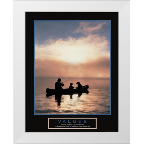 Values - Fisherman, Son and Dog White Modern Wood Framed Art Print by Unknown
