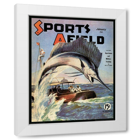 Marlin Fishing White Modern Wood Framed Art Print by Unknown