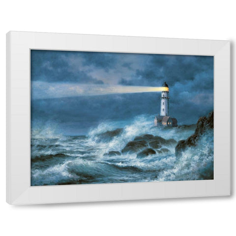 Stormy Lighthouse White Modern Wood Framed Art Print by Unknown
