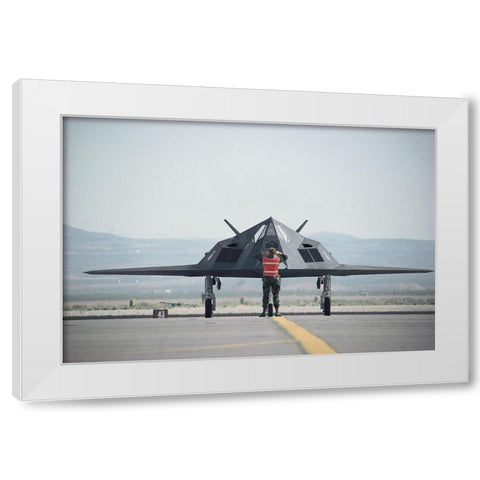 Stealth Fighter White Modern Wood Framed Art Print by Unknown