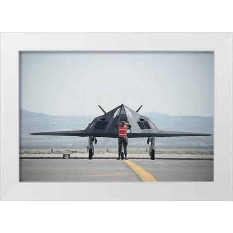 Stealth Fighter White Modern Wood Framed Art Print by Unknown